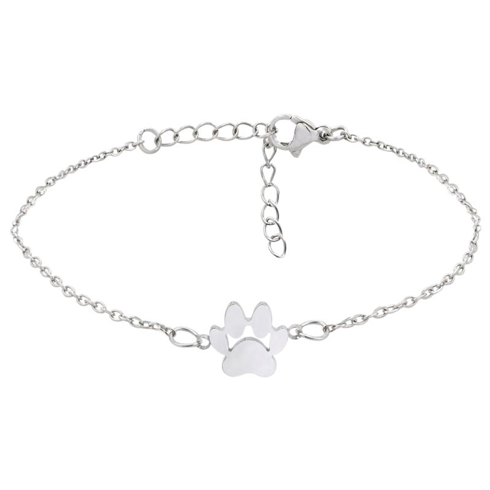 Pulsera personalizada mujer, huella animal grabada en acero inoxidable color plata 1