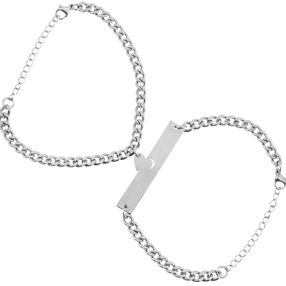 Pack de 2 esclavas personalizadas para mujer y hombre en acero inoxidable corazón unido 3