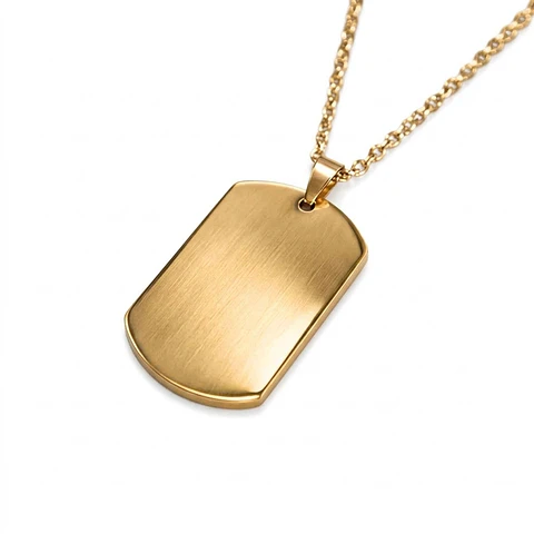 Colgante personalizado, acero inoxidable forma rectangular dorado 28x45mm