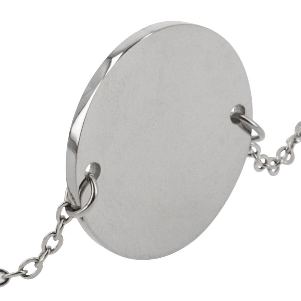Pulsera personalizada mujer, medallón circular grabado en acero inoxidable plata 2