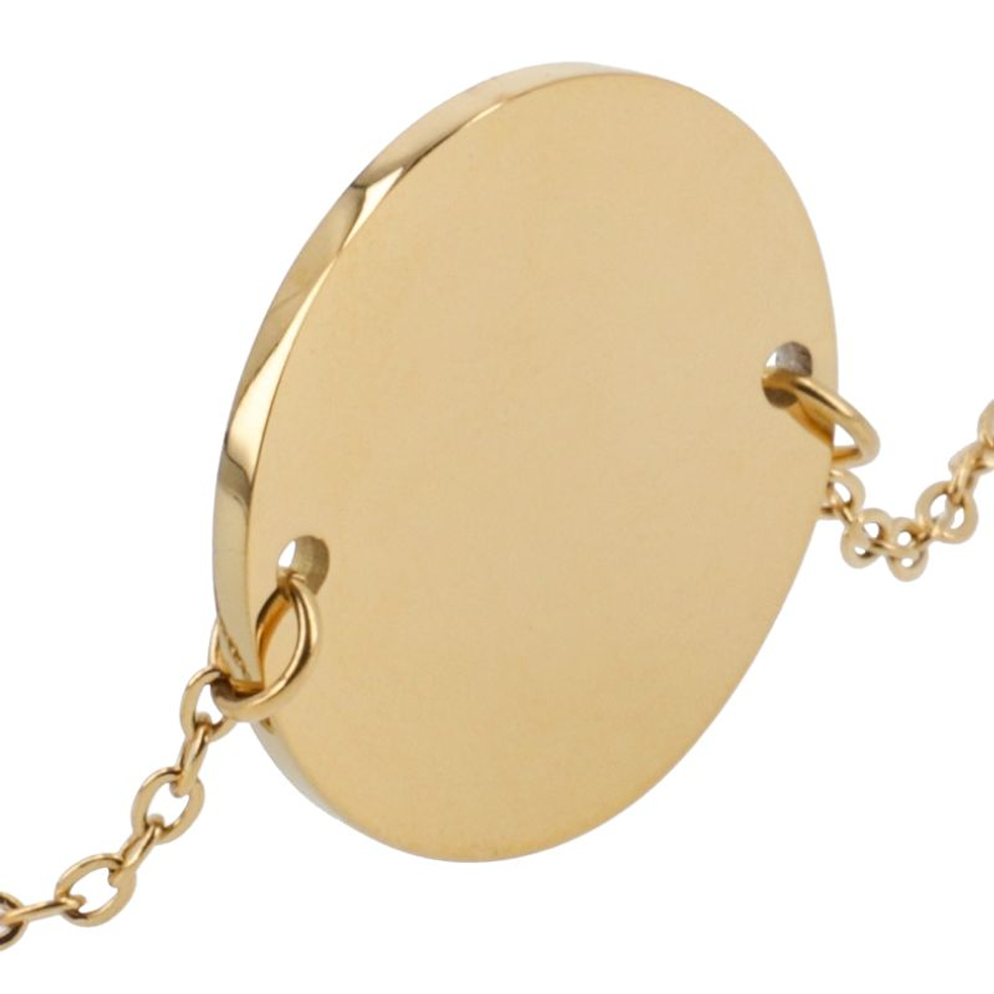 Pulsera personalizada mujer, medallón circular grabado en acero inoxidable dorado 3