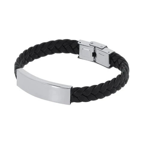 Pulsera hombre personalizada piel sintética con grabado en placa de acero inoxidable