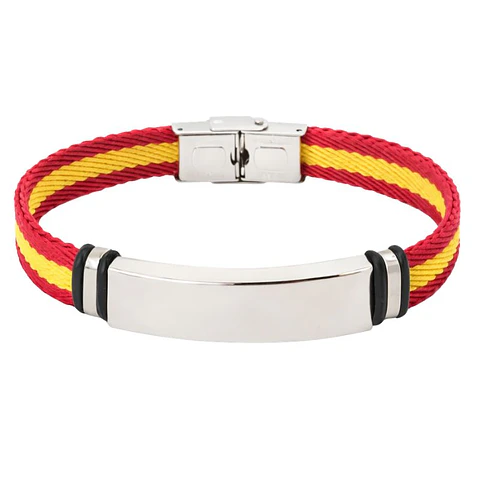 Pulsera España personalizada para hombre y mujer piel sintética con grabado en placa de acero inoxidable