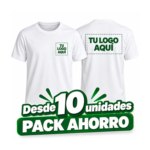 Pack AHORRO | Camisetas personalizadas, impresión delantera de logo bolsillo 10x10cm y trasera 33x28,5cm
