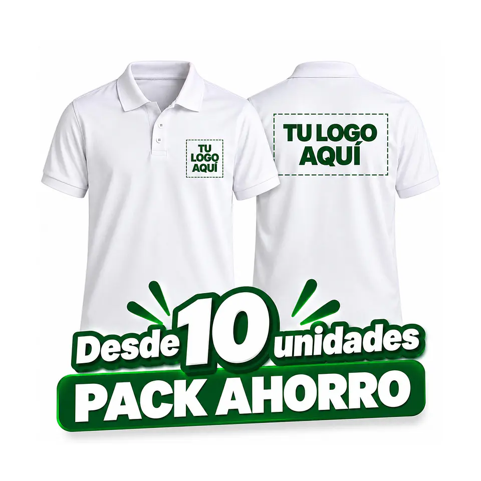 Pack AHORRO | Polos personalizados, impresión delantera de logo bolsillo 10x10cm y trasera 33x28,5cm 1