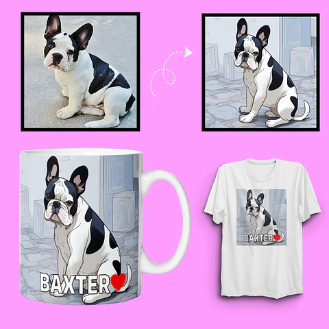 Caricatura de tu Mascota en Polera y Tazón - Personalización Única
