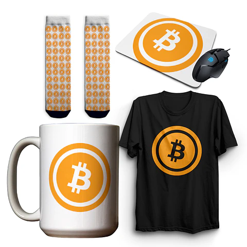 Pack de Regalo Bitcoin: Calcetines, Polera, Mouse Pad y Tazón