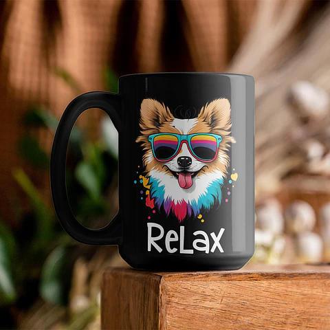 Tazón Relax con Perro Colorido - Taza de Café para Relajarse