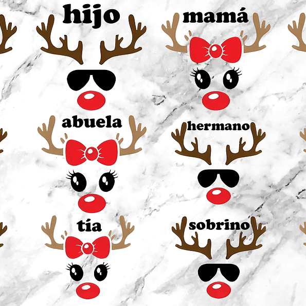 Outfit Familiar de Navidad - Poleras Navideñas Familiar con Estampado de Renos Pack 7
