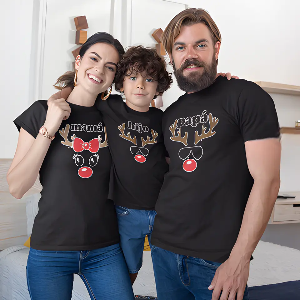 Outfit Familiar de Navidad - Poleras Navideñas Familiar con Estampado de Renos Pack 2