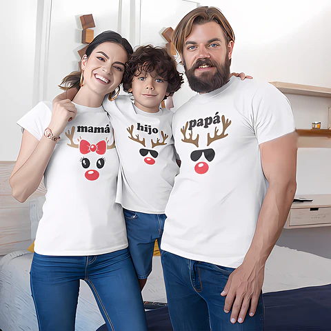 Outfit Familiar de Navidad - Poleras Navideñas Familiar con Estampado de Renos Pack