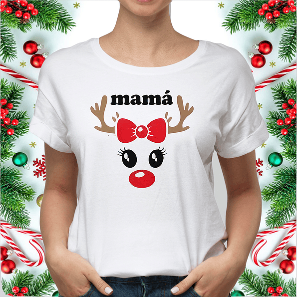 Outfit Familiar de Navidad - Poleras Navideñas Familiar con Estampado de Renos Pack 6