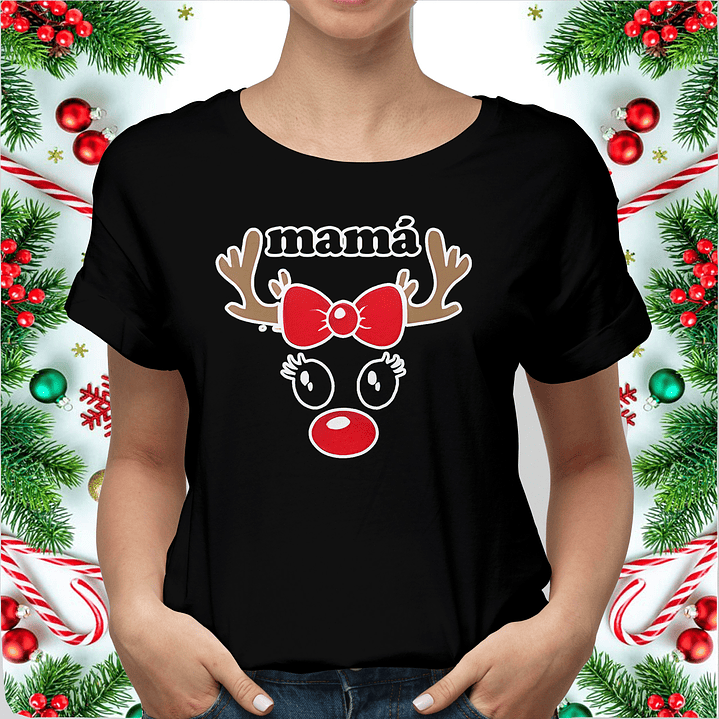 Outfit Familiar de Navidad - Poleras Navideñas Familiar con Estampado de Renos Pack 4