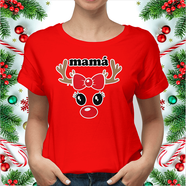 Outfit Familiar de Navidad - Poleras Navideñas Familiar con Estampado de Renos Pack 5