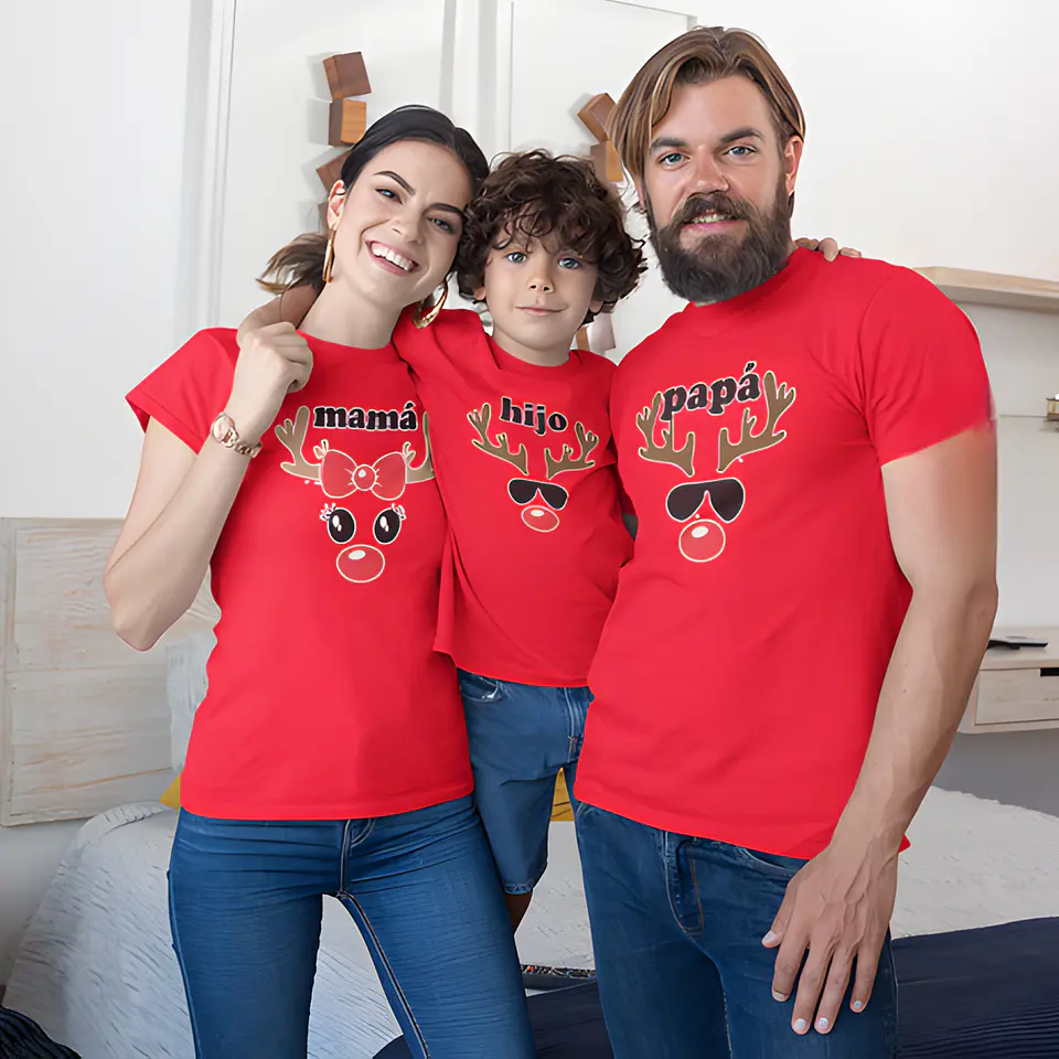 Outfit Familiar de Navidad - Poleras Navideñas Familiar con Estampado de Renos Pack 3
