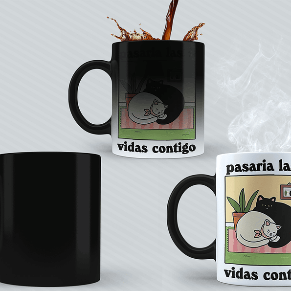 Taza Tazon Romántica con Frase para Amantes de Gatos y del Amor 4