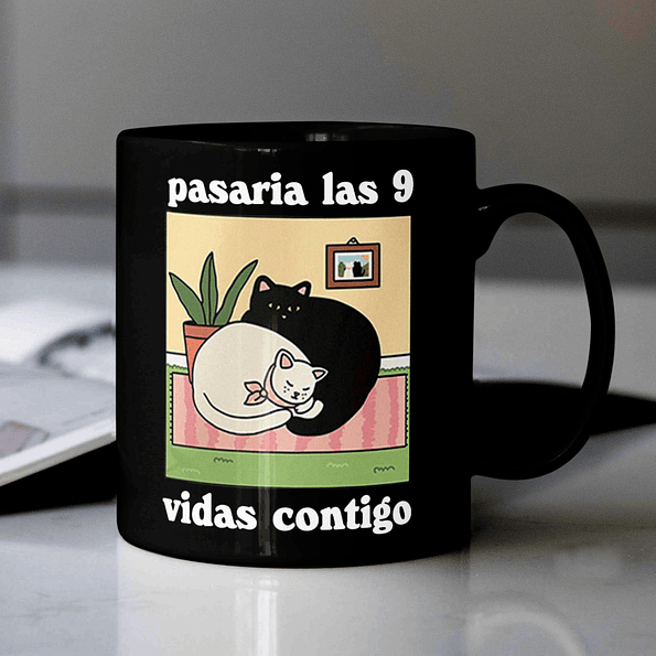 Taza Tazon Romántica con Frase para Amantes de Gatos y del Amor 5
