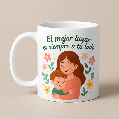 Tazón "El Mejor Lugar es Siempre a Tu Lado" – Regalo para Mamá con Frase Tierno