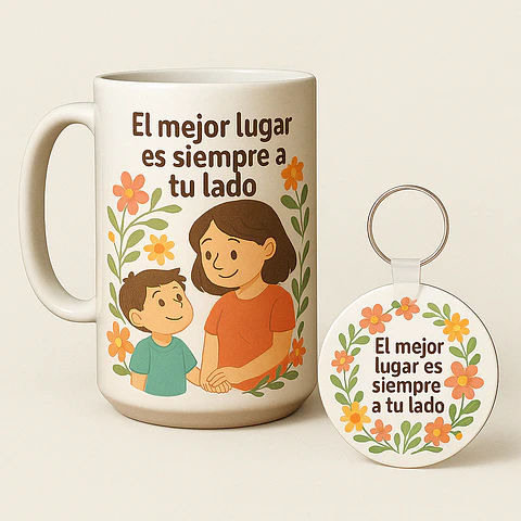 Pack Regalo para Mamá – Tazón y Llavero con Frases Tiernas y Diseño Exclusivo