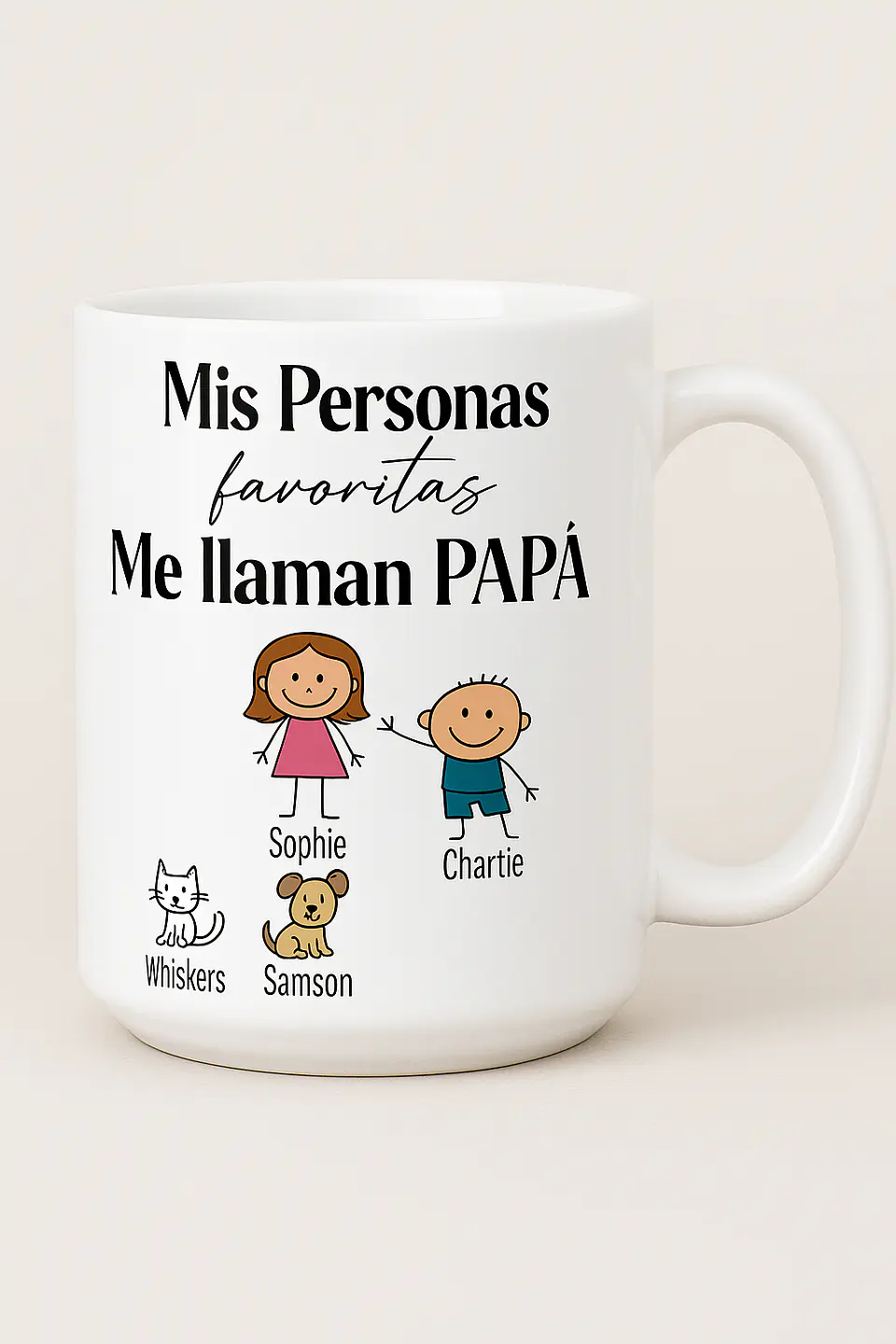 Taza Día del Padre 15 oz – “Mis Personas Favoritas Me Llaman Papá” – Regalo Personalizado con Hijos y Mascotas – Taza para Papá 2