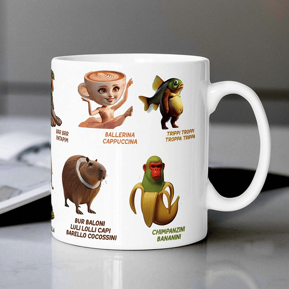 Tazón Brainrot Italiano con Trallallero Trallallà, Ballerina Cappuccina, Chimpanzini Bananini y más – 11oz / 15oz 2