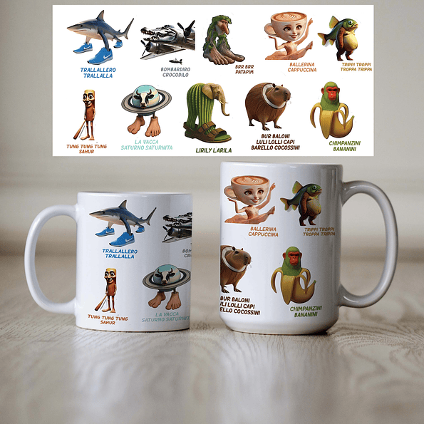 Tazón Brainrot Italiano con Trallallero Trallallà, Ballerina Cappuccina, Chimpanzini Bananini y más – 11oz / 15oz 1