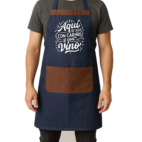 Delantal Parrillero “Aquí se Asa con Cariño y con Vino” – Ideal para Fiestas Patrias en Chile