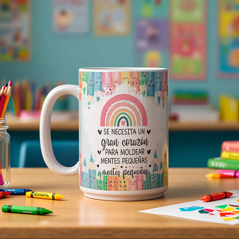 Tazón para Profesora “Se necesita un gran corazón” – Regalo educativo 15oz o 11 oz 3