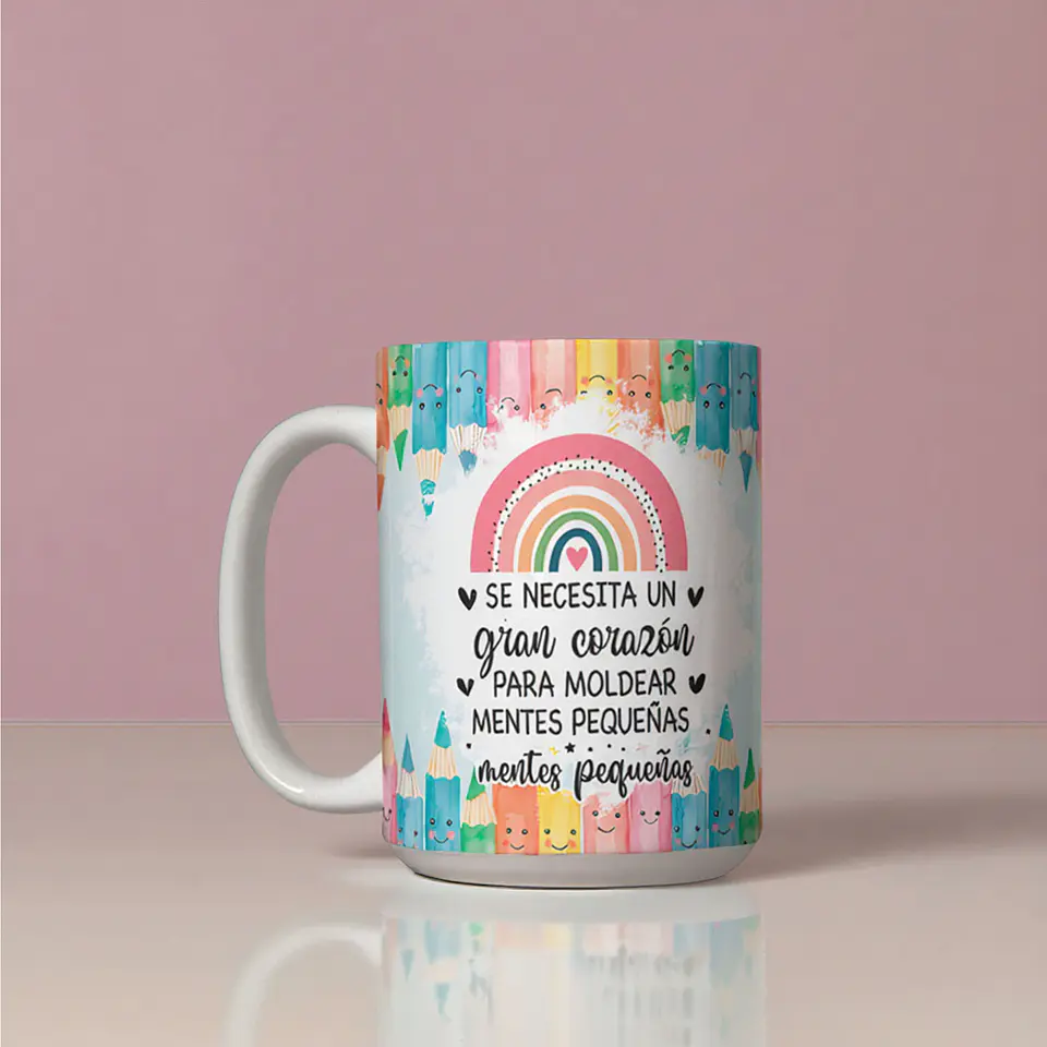 Tazón para Profesora “Se necesita un gran corazón” – Regalo educativo 15oz o 11 oz 4