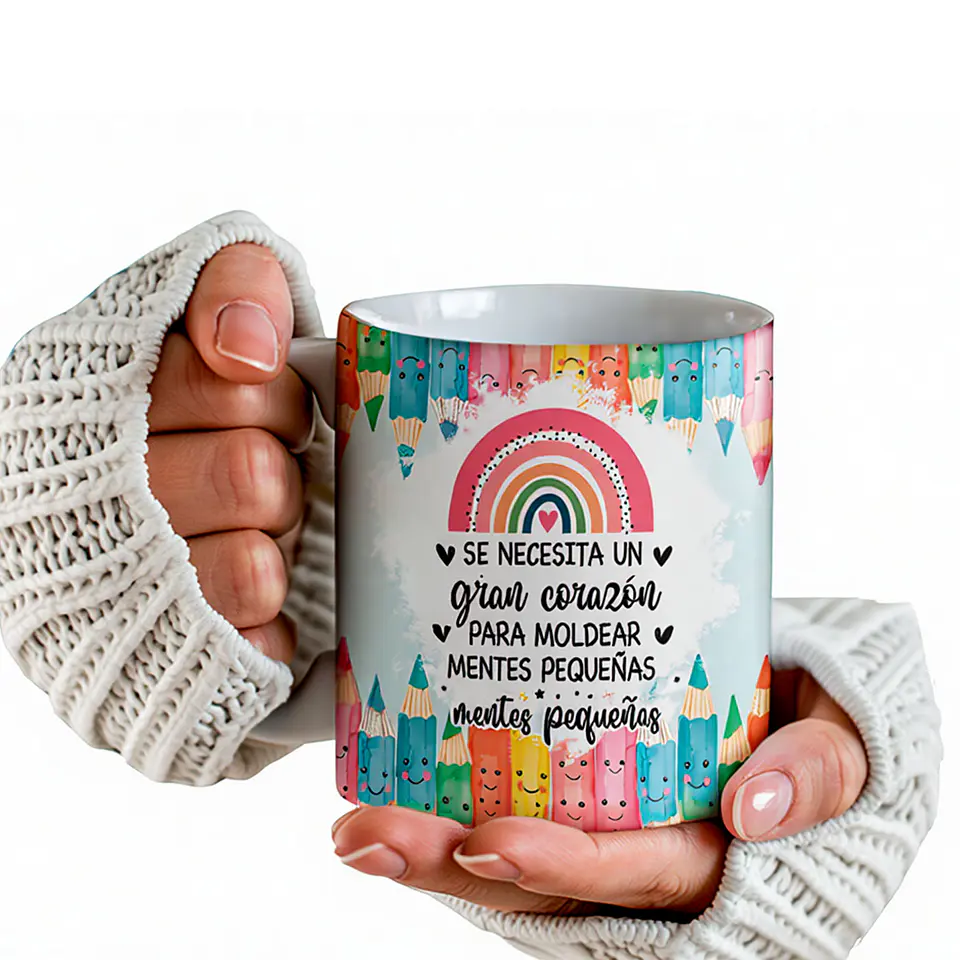 Tazón para Profesora “Se necesita un gran corazón” – Regalo educativo 15oz o 11 oz 5
