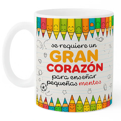 Tazón para Profesora “Se requiere un gran corazón” – Regalo educativo 15 oz