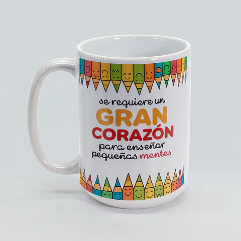 Tazón para Profesora “Se requiere un gran corazón” – Regalo educativo 15 oz