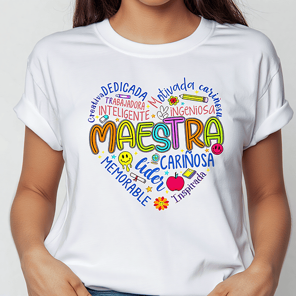 Polera Día del Maestro 👩‍🏫 | Diseño “Maestra Cariñosa, Creativa e Inspirada” 1