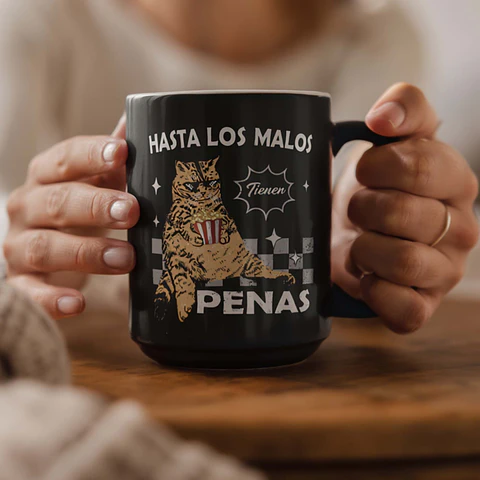 Tazón Gato “Hasta los malos tienen penas” – Taza divertida y original | Tazas Ideas