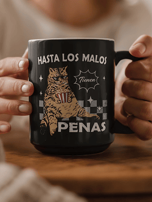 Tazón Gato “Hasta los malos tienen penas” – Taza divertida y original | Tazas Ideas