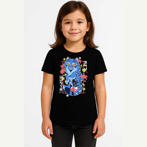 Polera HUNTRIX Derpy Tiger – Gato Azul de KPop Demon Hunters 🐱✨