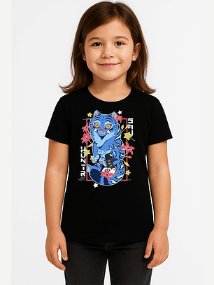 Polera HUNTRIX Derpy Tiger – Gato Azul de KPop Demon Hunters 🐱✨