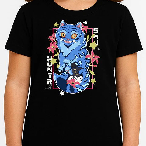 Polera HUNTRIX Derpy Tiger – Gato Azul de KPop Demon Hunters 🐱✨