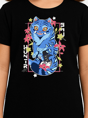 Polera HUNTRIX Derpy Tiger – Gato Azul de KPop Demon Hunters 🐱✨