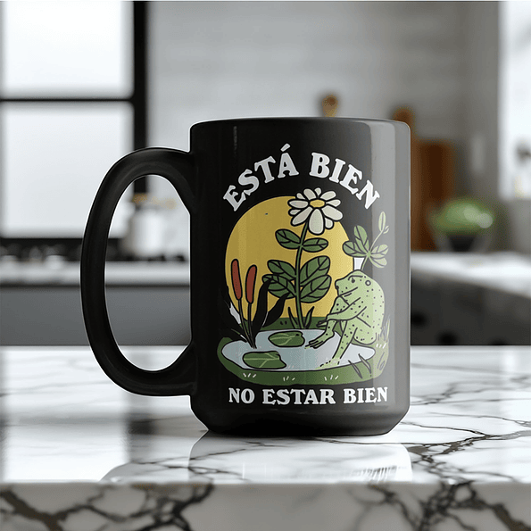 Taza “Está bien no estar bien” 🐸 | Taza motivacional de cerámica negra con diseño positivo 5