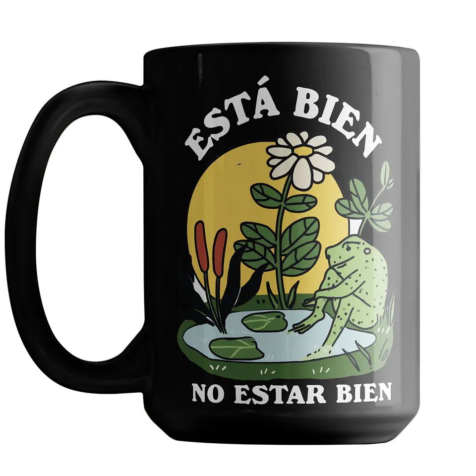 Taza “Está bien no estar bien” 🐸 | Taza motivacional de cerámica negra con diseño positivo 2