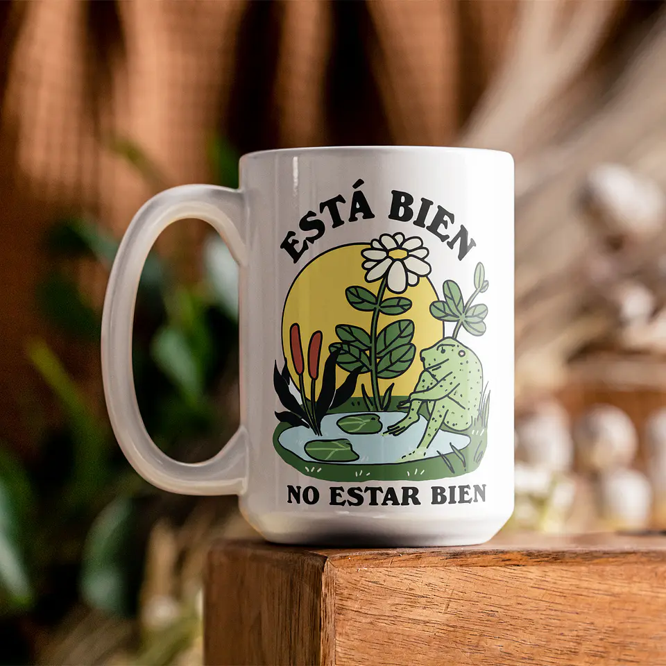 Taza “Está bien no estar bien” 🐸 | Taza motivacional de cerámica negra con diseño positivo 4