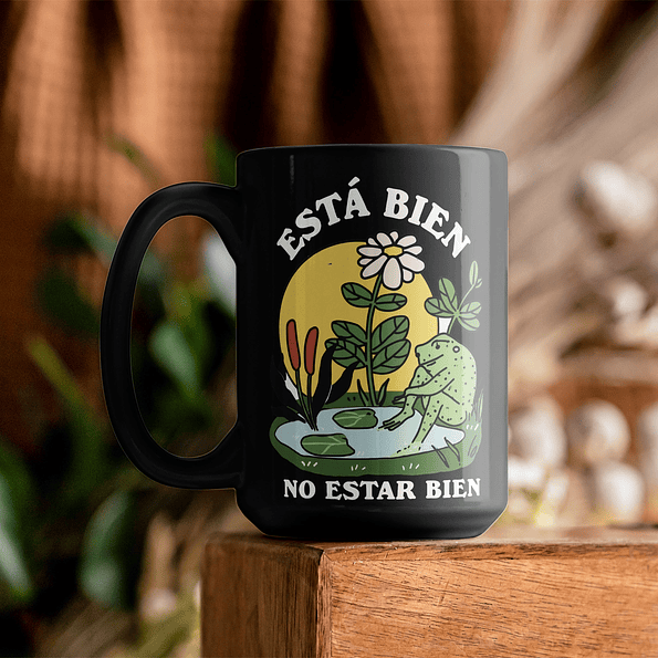 Taza “Está bien no estar bien” 🐸 | Taza motivacional de cerámica negra con diseño positivo 8