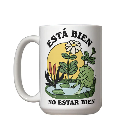 Taza “Está bien no estar bien” 🐸 | Taza motivacional de cerámica negra con diseño positivo