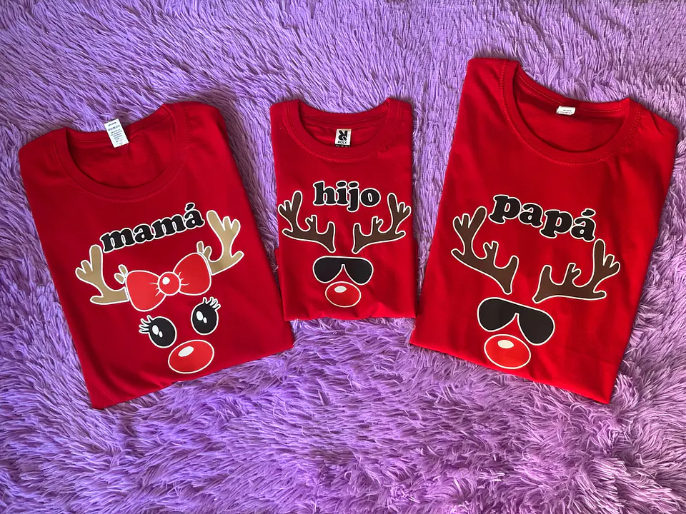 Outfit Familiar de Navidad - Poleras Navideñas Familiar con Estampado de Renos Pack 10