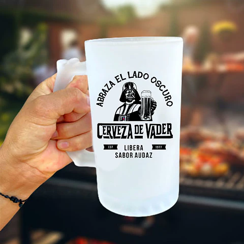 Shopero Cerveza de Vader 🍺 | Abraza el Lado Oscuro | Vidrio Empavonado 16oz | Tazasideas.cl