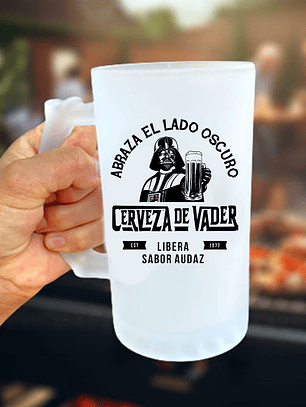 Shopero Cerveza de Vader 🍺 | Abraza el Lado Oscuro | Vidrio Empavonado 16oz | Tazasideas.cl
