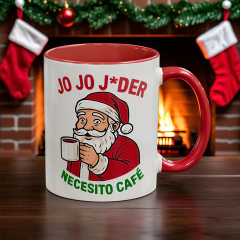 Taza Navideña “Jo Jo J*der Necesito Café” | Regalo Divertido de Navidad con Papá Noel