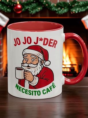 Taza Navideña “Jo Jo J*der Necesito Café” | Regalo Divertido de Navidad con Papá Noel