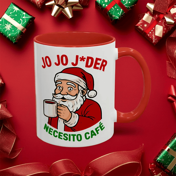 Taza Navideña “Jo Jo J*der Necesito Café” | Regalo Divertido de Navidad con Papá Noel 4